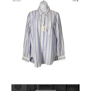 NWT UNTUCKit Women's Pinot Perse Wide Stripe Long Sleeve Button Up Shirt Size 14